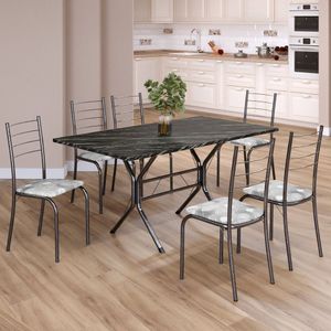 Conjunto Sala De Jantar Mesa Retangular 140x75cm Tampo Madeira Mdp Indiana 6 Cadeiras Rio Paraopeba - Mart Prata