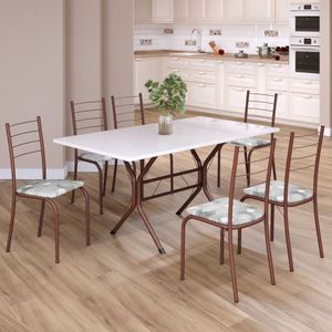 Conjunto Sala De Jantar Mesa Retangular 140x75cm Tampo Madeira Mdp 6 Cadeiras Rio Paraopeba - Marrom