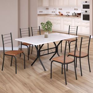 Conjunto Sala De Jantar Mesa Retangular 140x75cm Tampo Madeira Mdp 6 Cadeiras Rio C. Marrom - Preto Fosco