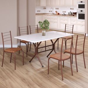 Conjunto Sala De Jantar Mesa Retangular 140x75cm Tampo Madeira Mdp 6 Cadeiras Rio C. Marrom - Marrom