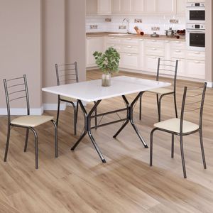 Conjunto Sala De Jantar Mesa Retangular 100x60cm Tampo Madeira Mdp 4 Cadeiras Rio Creme - Mart Prata