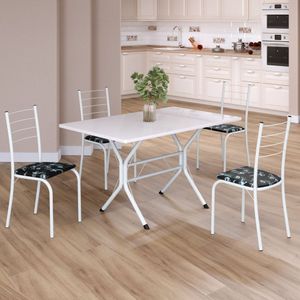Conjunto Sala De Jantar Mesa Retangular 100x60cm Tampo Madeira Mdp 4 Cadeiras Rio Preto Floral - Branco