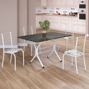 Conjunto Sala De Jantar Mesa Retangular 100x60cm Tampo Ardósia Indiana 4 Cadeiras Rio Paraopeba - Branco