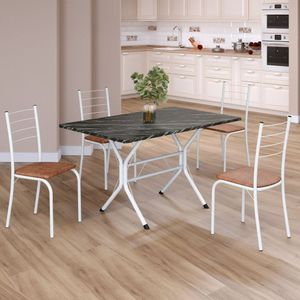 Conjunto Sala De Jantar Mesa Retangular 100x60cm Tampo Ardósia Indiana 4 Cadeiras Rio C. Marrom - Branco