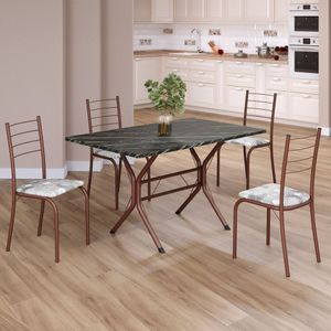 Conjunto Sala De Jantar Mesa Retangular 100x60cm Tampo Ardósia Indiana 4 Cadeiras Rio Paraopeba - Marrom