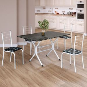 Conjunto Sala De Jantar Mesa Retangular 100x60cm Tampo Ardósia Indiana 4 Cadeiras Rio Preto Floral - Branco