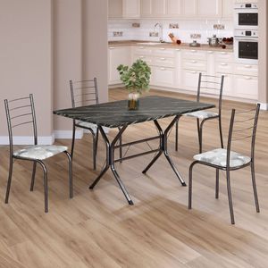 Conjunto Sala De Jantar Mesa Retangular 100x60cm Tampo Ardósia Indiana 4 Cadeiras Rio Paraopeba - Mart Prata
