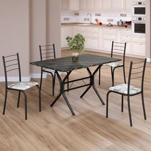 Conjunto Sala De Jantar Mesa Retangular 100x60cm Tampo Ardósia Indiana 4 Cadeiras Rio Paraopeba- Preto Fosco
