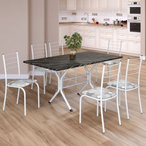 Conjunto Sala De Jantar Mesa Retangular 140x75cm Tampo Madeira Mdp Indiana 6 Cadeiras Rio Paraopeba - Branco