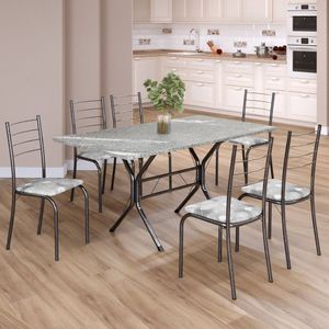 Conjunto Sala De Jantar Mesa Retangular 140x75cm Tampo Granito Topázio 6 Cadeiras Rio Paraopeba - Mart Prata