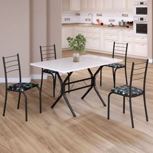 Conjunto Sala De Jantar Mesa Retangular 100x60cm Tampo Madeira Mdp 4 Cadeiras Rio Preto Floral - Preto Fosco