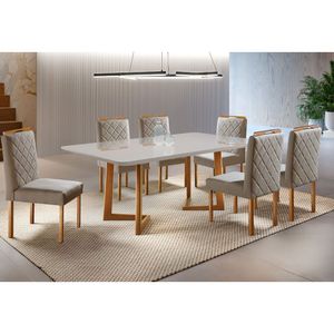 Conjunto Sala De Jantar 6 Lugares Veneza Móveis Mundial Mel/offwhite/areia