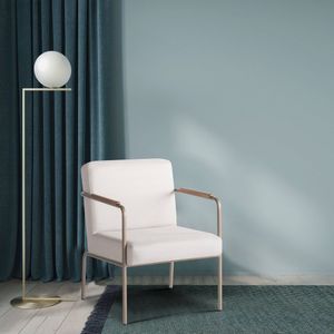 Poltrona Decorativa Lope Tec 384 Poly Trama Bege Claro G3 Com Estrutua Em Metal Bronze E Aplique Em Bronze