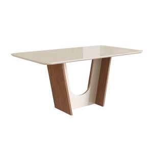 Mesa Para Sala De Jantar 160x90cm Com Vidro Lapidado Canela-off White