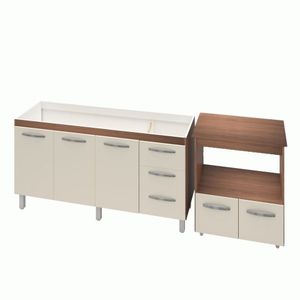 Armário Gabinete Balcão Para Pia 138 Cm Carina Balcão Multiuso Para Forno E Micro-ondas Off-white