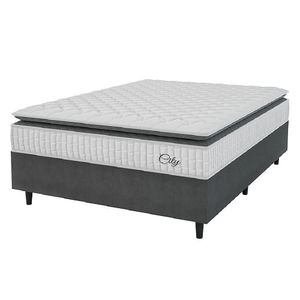 Cama Box Colchão Casal Molas Ensacadas City Pillow Top 138x188x61cm Branco-Preto Hellen Suporta até 110kg por Pessoa