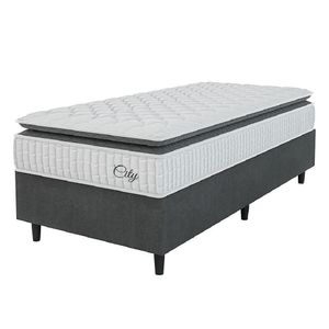 Cama Box Colchão Solteiro Molas Ensacadas City Pillow Top 88x188x61cm Branco-Preto Hellen Suporta até 110kg por Pessoa