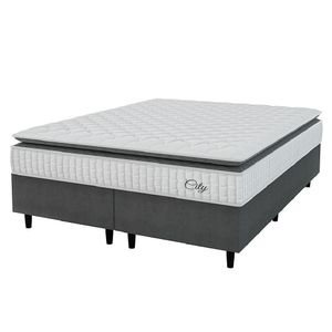 Cama Box Colchão Casal Queen Molas Ensacadas City Pillow Top 158x188x61cm Hellen Branco-Preto Suporta até 110kg por Pessoa