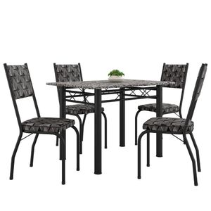 Conjunto Sala de Jantar Mesa Tampo Granito 1,20m com 4 Cadeiras Diana Preto-Mosaico Artefamol
