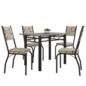 Conjunto Sala de Jantar Mesa Tampo Granito 1,20m com 4 Cadeiras Diana Preto-Cedro Artefamol