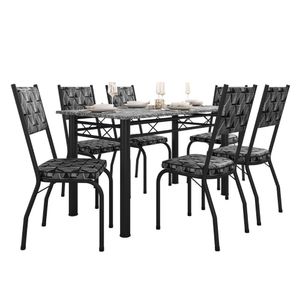 Conjunto Sala de Jantar Mesa Tampo Granito 1,40m com 6 Cadeiras Diana Preto-Mosaico Artefamol