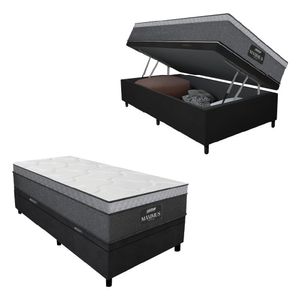 Cama Box Baú Solteiro Colchão Gazin Maximus Molas Ensacadas 88x188x65cm Cinza-Preto Suporta até 120kg por Pessoa