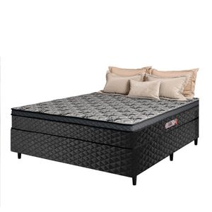 Cama Box Casal Conjugada Molas Ensacadas Delta 138x188x60cm Cinza-Preto Hellen