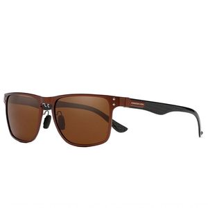 Óculos De Sol Unissex De Alumínio Polarizado Design Retangular Proteção Uv400 Marrom