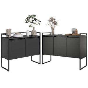Conjunto Aparador Industrial 2 E 3 Portas Preto