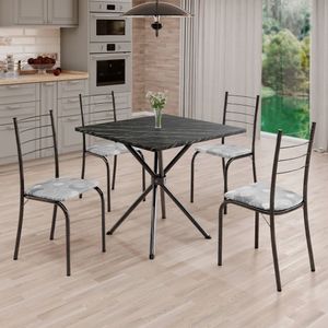 Conjunto Sala De Jantar Mesa Quadrada 70x70cm Tampo Ardósia Indiana 4 Cadeiras Rio Paraopeba / Mart Prata