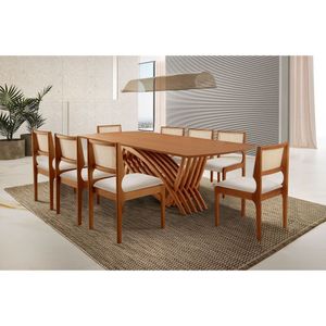 Mesa Zurick 2200 X 1100 Com 8 Cadeiras Bari Cinamomo Imbuia Natural