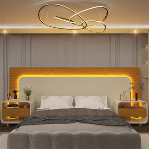 Cabeceira Box Casal Com 2 Mesas De Cabeceira Com Led Innova Naturale-off White
