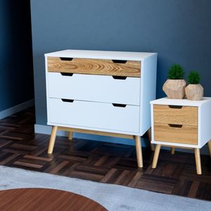 Cômoda E Mesa De Cabeceira Lara Parpinelli Branco-pinus Cera
