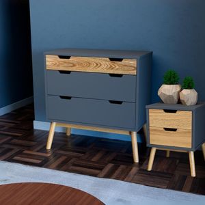 Cômoda E Mesa De Cabeceira Lara Parpinelli Cinza-pinus Cera