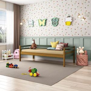 Cama Infantil Em Madeira Maciça E Acabamento Em Laca Prime Casatema Verde Escuro-mel