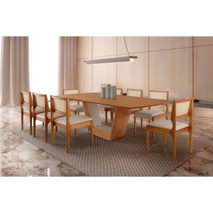Mesa Cristal 2200 X 1100 Com 8 Cadeiras Bari Cinamomo Imbuia-laq. Champanhe