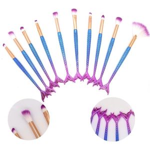 Pincel Kit 10 Peças Sereia Maquiagem Make Up Sombra Mermaid Portatil