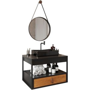 Gabinete De Banheiro Com Espelho E Cuba Preta Preto-preto-canela-preto Preto-preto-canela-preto