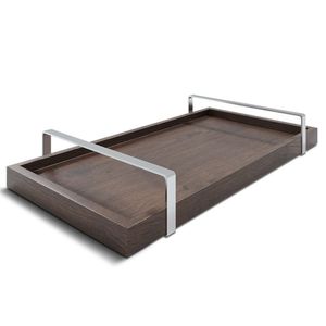 Bandeja Decorativa 25x50cm Castanho Com Alça Prata