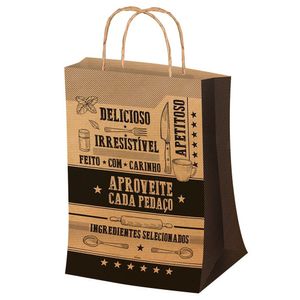 Sacola Com Alça Para Entrega-delivery Embalagem De Papel Kraft Com Frases Tamanho Médio Com 50 Unidades