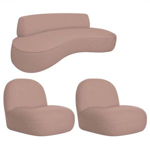 Sofá Curvo 160cm 2 Lugares E 2 Poltrona Amsterdã Linho - Doce Sonho Móveis Cor Rosê