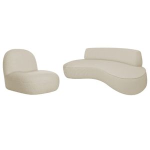 Sofá Curvo 160cm 2 Lugares E 1 Poltrona Amsterdã Bouclé - Doce Sonho Móveis Cor Bege