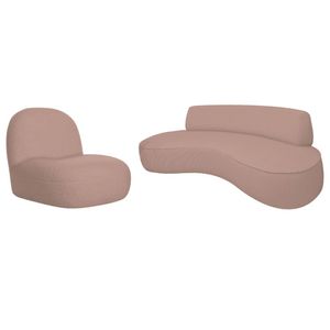 Sofá Curvo 160cm 2 Lugares E 1 Poltrona Amsterdã Linho - Doce Sonho Móveis Cor Rosê