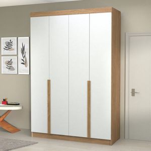 Guarda-roupa Solteiro 4 Portas 3 Gavetas 100% Mdf Marrocos Inovata-branco Supremo-cinamomo Mel