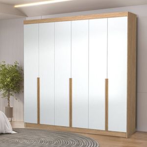 Guarda-roupa Casal 6 Portas 6 Gavetas 100% Mdf Lisboa Inovata-branco Supremo-cinamomo Mel