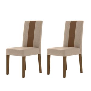 Kit 2 Cadeiras Estofadas Lisa Com Detalhe Em Courvin Carvalho-marfim