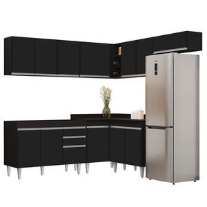 Armário De Cozinha Modulado De Canto 7 Peças Cp19 Balcão Sem Tampo Preto