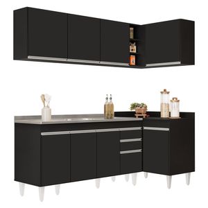 Armário De Cozinha Modulado De Canto Esquerdo 4 Peças Cp51 Com Pia Inox Preto