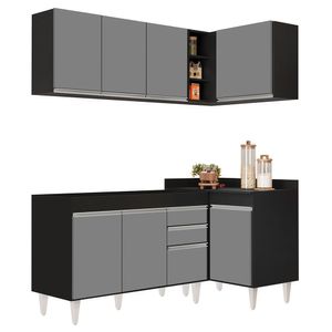 Armário De Cozinha Modulado De Canto Esquerdo 4 Peças Cp46 Balcão Sem Tampo Preto-cinza