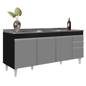 Armário De Cozinha Modulado De Canto 8 Peças Cp27 Com Pia Inox Preto-cinza